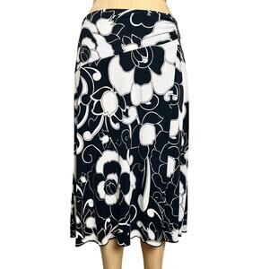 Black White Carole Little 90s Floral Retro Print Flare Skirt Gathered Top Size S